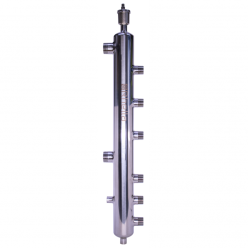 Rhella 2-Way 1-¼" x 1" 304 Stainless Steel Hydraulic Separator with NPT Connections.